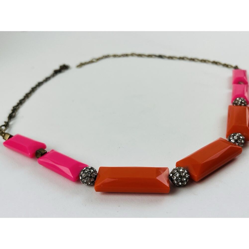 J. Crew Pink Orange Pave Crystal Bead Necklace Balls Gemoetric Elongated Y2k 80s - Picture 5 of 15